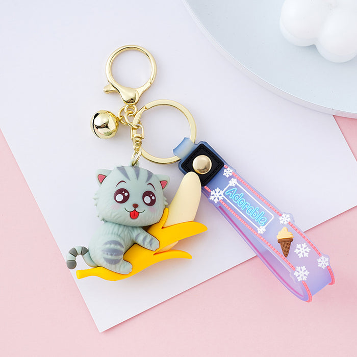 Wholesale cartoon cute cat hugging fruit keychain doll JDC-KC-XiangY014