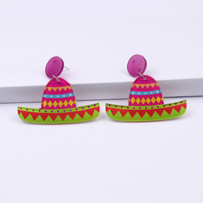 Wholesale racket rainbow strip boat print acrylic earrings MOQ≥2 JDC-ES-DUAI004