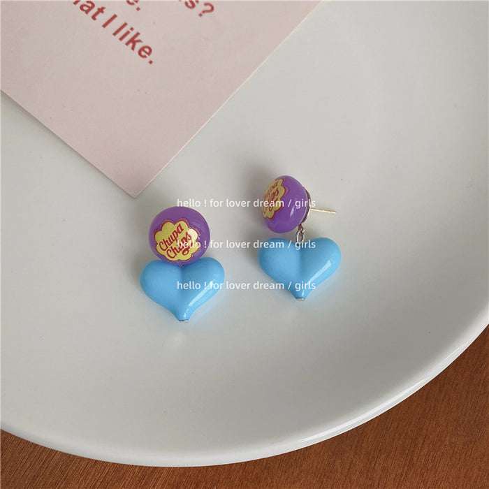 Wholesale candy color love earrings sweet and cute pink peach heart JDC-ES-Lfm015