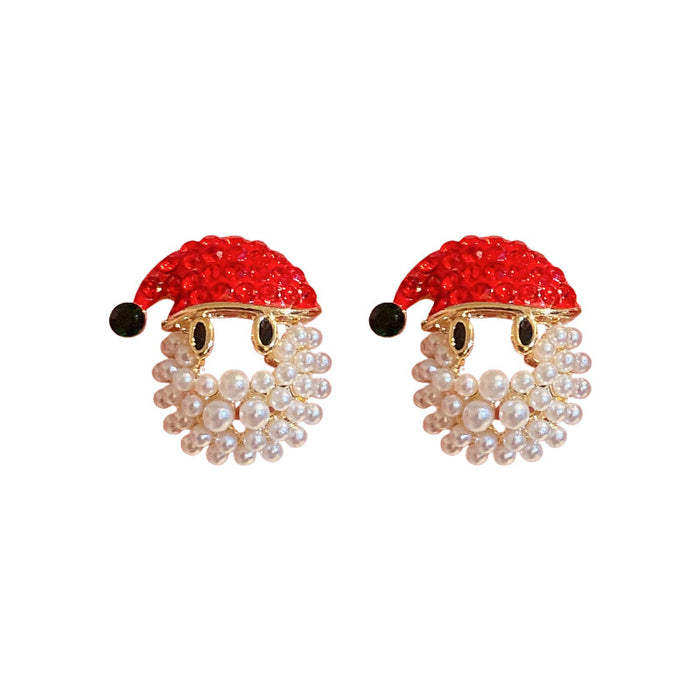 Wholesale Earrings Copper Christmas Pearl Diamond Santa Claus JDC-ES-BY333