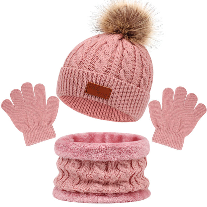 Wholesale Hat Acrylic Kids Fleece Warm Knitted Neck Gloves 3pcs Set JDC-FH-ShengS001