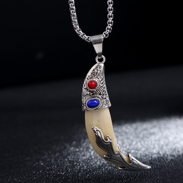 Wholesale Wolf Tooth Pendant Titanium Steel Necklace JDC-NE-Luox001