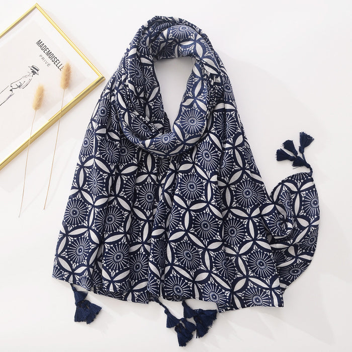 Wholesale Silk Scarf Polyester Blue White Tie Dye Shawl JDC-SS-Mifan002