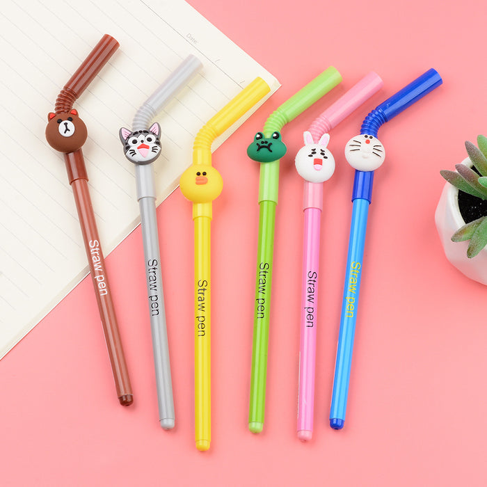 Wholesale Cartoon Drinking Straw Shaped Plastic Ballpoint Pen MOQ≥2 JDC-BP-XHZ010