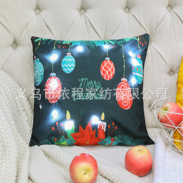 Wholesale Christmas LED Lights Short Plush Printed Pillowcase JDC-PW-Yichen020