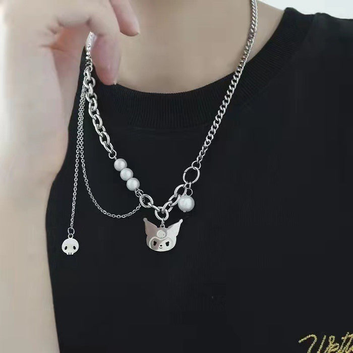 Wholesale Necklace Titanium Steel Cute Cartoon Pearl Reflective Clavicle Chain (S) JDC-NE-YiL011