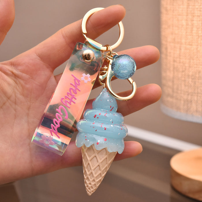 Wholesale Keychains Resin Cute Ice Cream With Lights JDC-KC-WAN036