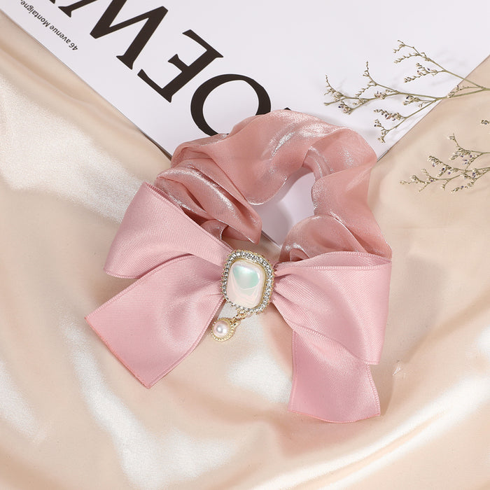 Wholesale Bow Pearl Rhinestone Cloth Hair Scrunchies MOQ≥2 JDC-HS-FengHan001