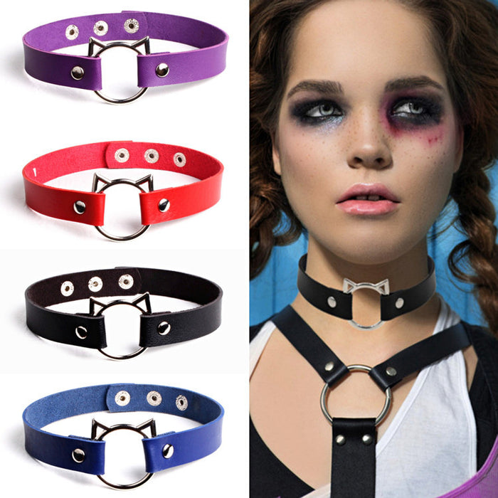 Wholesale trend cute cat head pu leather collar MOQ≥2 JDC-NE-HJ002