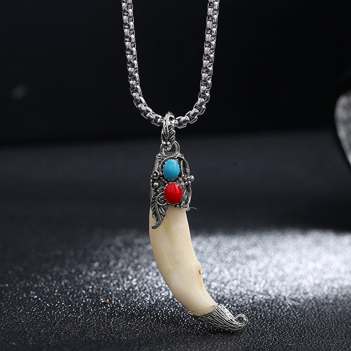 Wholesale Wolf Tooth Pendant Titanium Steel Necklace JDC-NE-Luox001