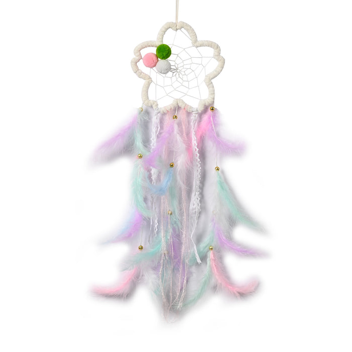 Wholesale flower dream catcher pendant diy material bag hand-woven colorful feathers MOQ≥2 JDC-DC-JunX013