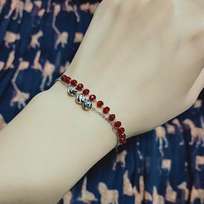 Wholesale Bracelet Copper Red Crystal Transfer Bead Silver Double Layer JDC-BT-KMeng003