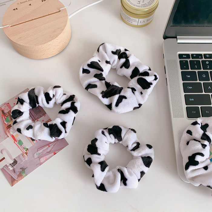 Wholesale plush cow pattern hair ring large intestine ring headdress JDC-HS-YuTing002