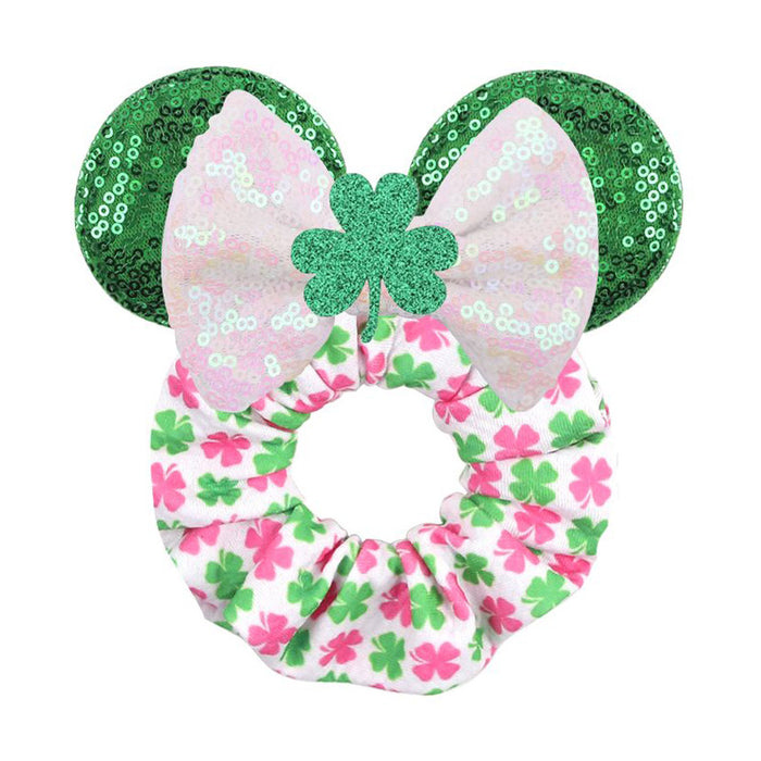 Wholesale festive decoration large intestine hair tie green clover children's flannel (M) MOQ≥5 JDC-HS-ZheZe001