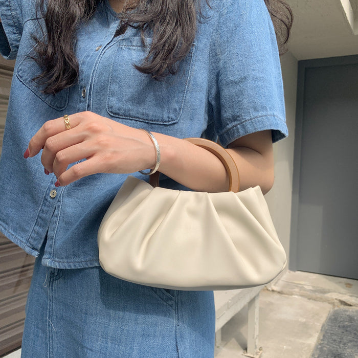 Jewelry WholesaleWholesale wood handle pleated cloud messenger Mini Handbag JDC-HB-Yanluo007 Handbags 燕罗 %variant_option1% %variant_option2% %variant_option3%  Factory Price JoyasDeChina Joyas De China