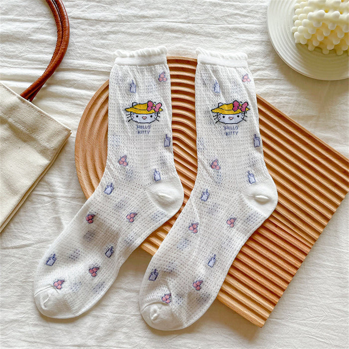 Wholesale summer thin sweet hollow cute cat pile socks JDC-SK-YMS005