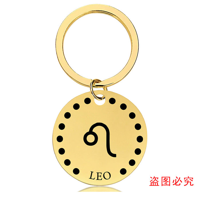 Jewelry WholesaleWholesale Zodiac Sign Gold Stainless Steel Lettered Metal Keychain JDC-KC-GangGu021 Keychains 钢古 %variant_option1% %variant_option2% %variant_option3%  Factory Price JoyasDeChina Joyas De China