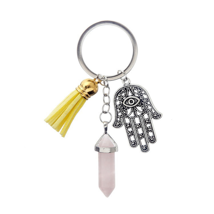 Wholesale Fatima Palm Tassel Crystal Hexagonal Post Alloy Keychain JDC-KC-Cy001