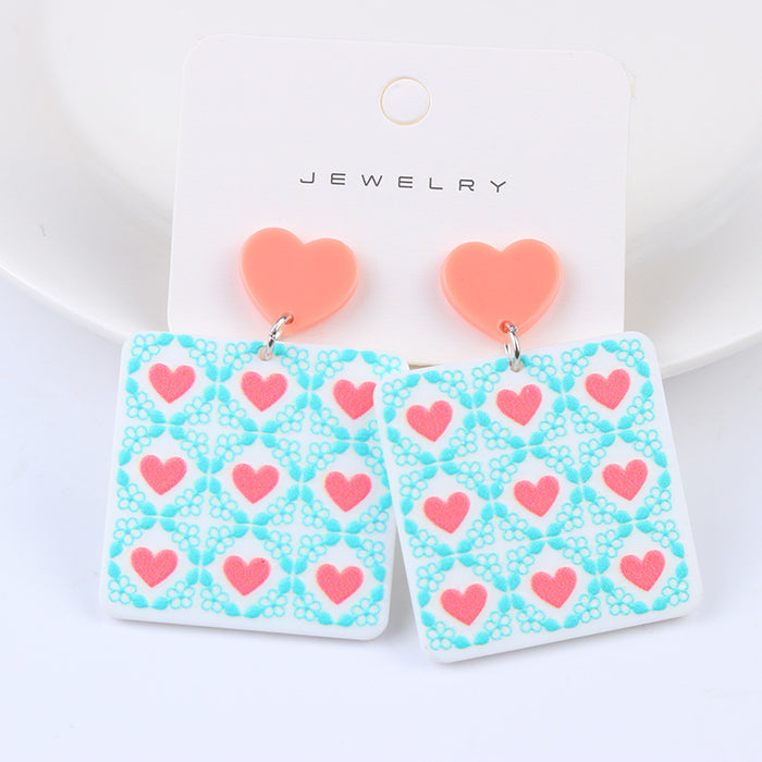 Wholesale Colorblock Acrylic Earrings Simple Printed Embossed JDC-ES-DUAI014