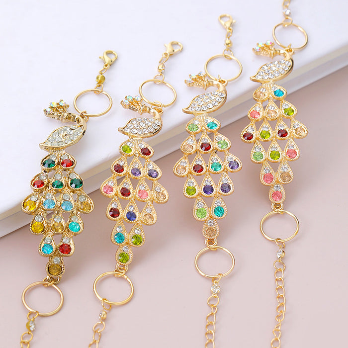 Wholesale Bracelet Alloy Colorful Peacock Shiny Rhinestone MOQ≥2 JDC-BT-CongX001