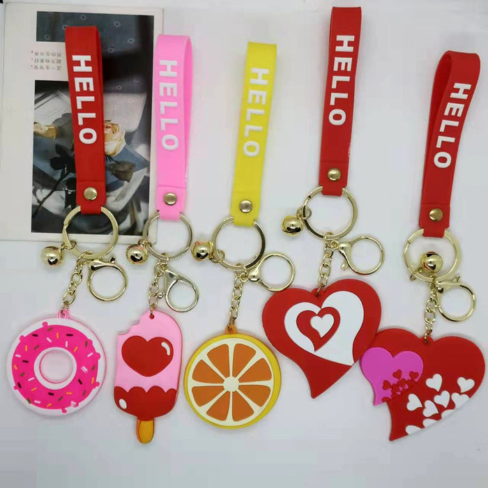 Wholesale cute creative simulation fruit ice cream donut peach heart keychain MOQ≥2 JDC-KC-JuShu013