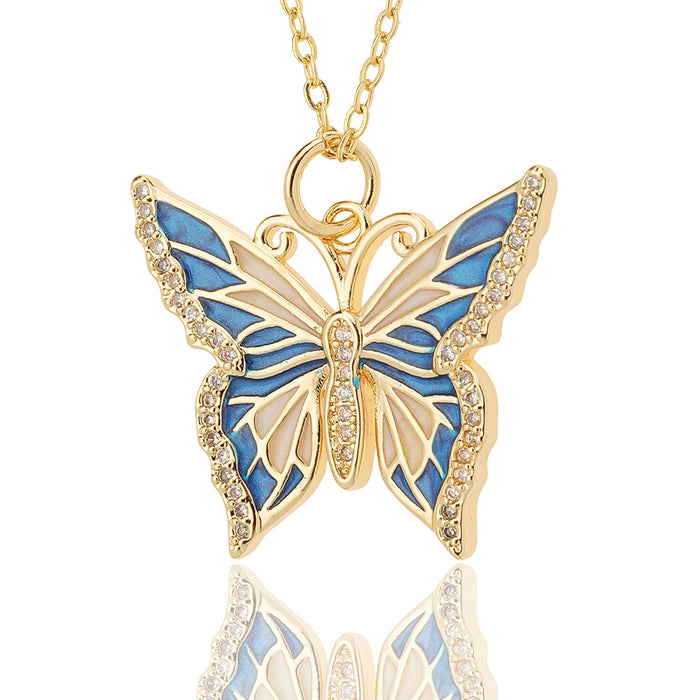 Wholesale Jewelry Drop Oil Painted Butterfly Pendant Necklace JDC-NE-HX020