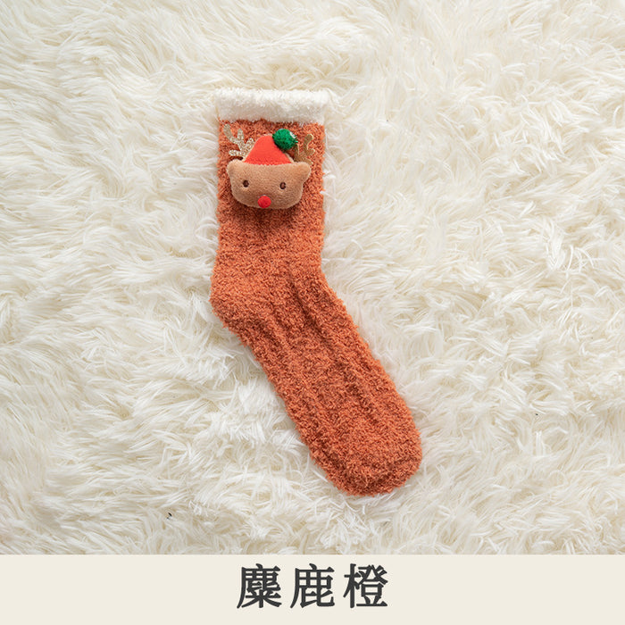 Wholesale Sock Coral Fleece Sweat Absorbing Medium Tube Winter Thickening Warm Cute Christmas MOQ≥5 JDC-SK-JiaF010