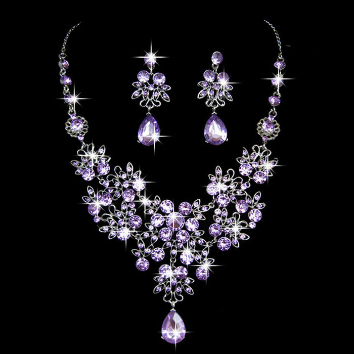 Wholesale Earrings Butterfly Drop Necklace Earrings Set Full of Diamond Geometric Crystal Flowers MOQ≥2 JDC-ES-haob021