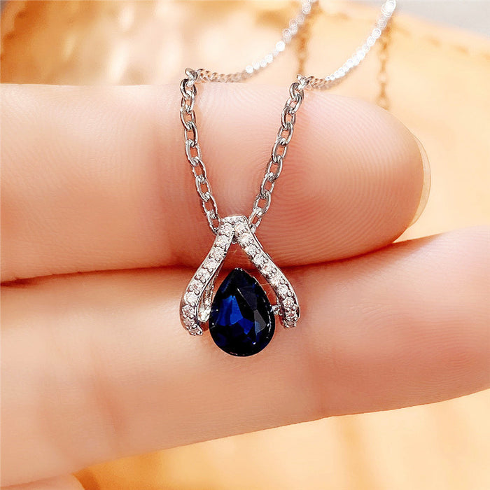 Wholesale Classic Sapphire Blue Drop Pear Necklace MOQ≥2 JDC-NE-CaoS032