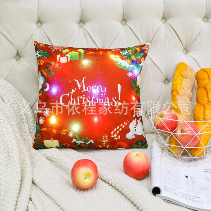 Wholesale Christmas LED Lights Short Plush Printed Pillowcase JDC-PW-Yichen020