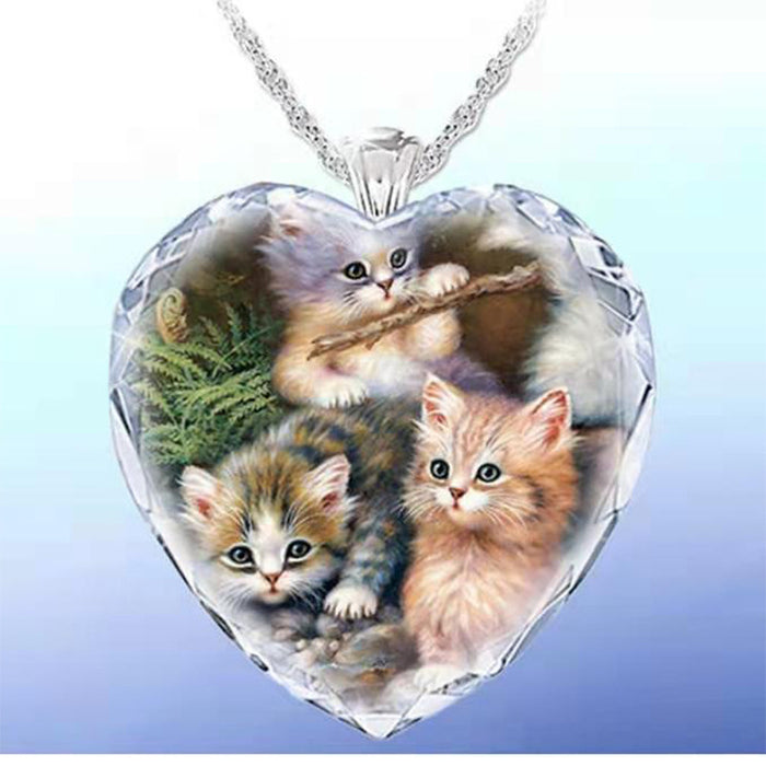 Wholesale Heart Shape Crystal Cute Tabby Mug Cat Lady Pendant MOQ≥2 JDC-NE-ZiB015