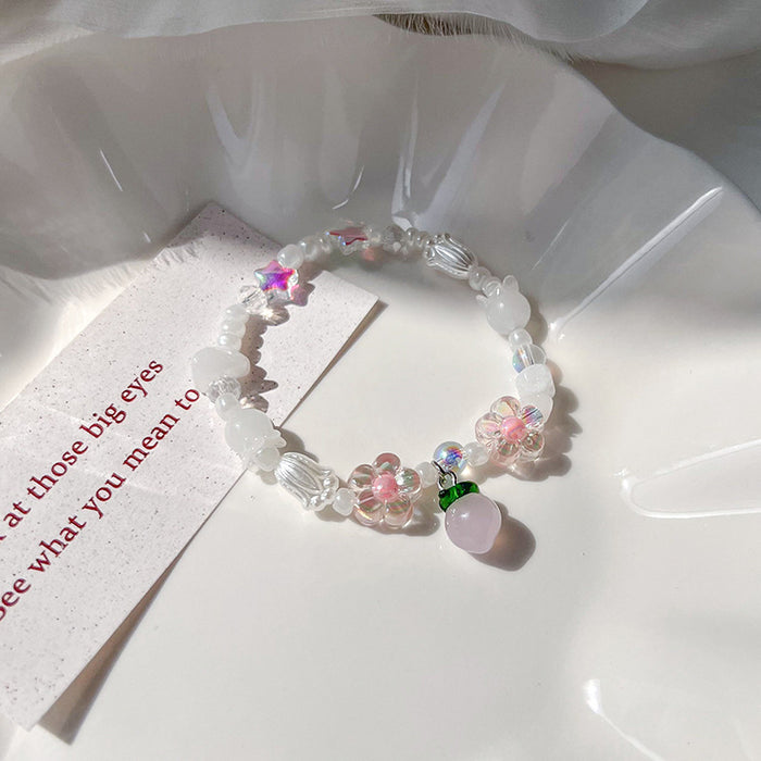 Wholesale Cute Handmade Colorful Glass Freshwater Pearl Flower Stretch Bracelet JDC-BT-ShiP001