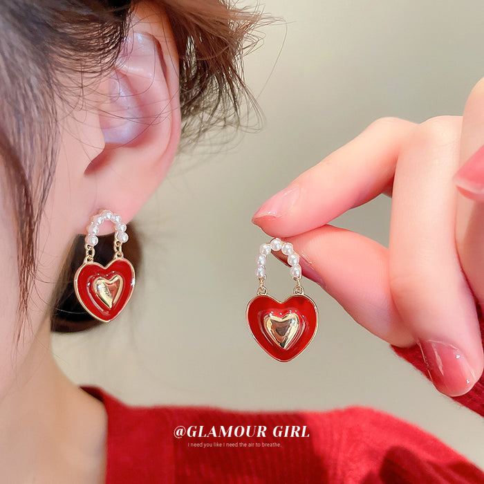 Wholesale Earrings Alloy Pearl Drop Oil Heart JDC-ES-BY341