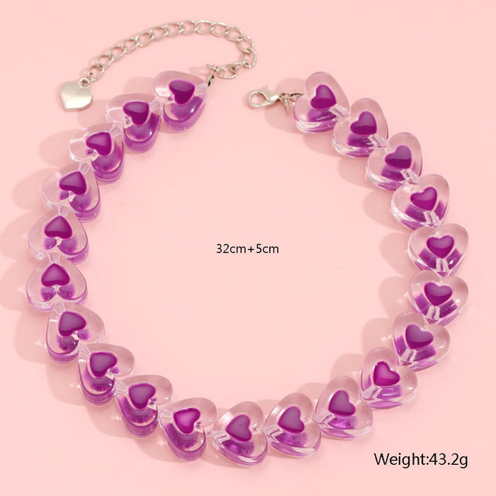 Jewelry WholesaleWholesale drop oil colorful heart-shaped beads clavicle chain acrylic Necklace JDC-NE-YeB007 Necklaces 烨贝 %variant_option1% %variant_option2% %variant_option3%  Factory Price JoyasDeChina Joyas De China