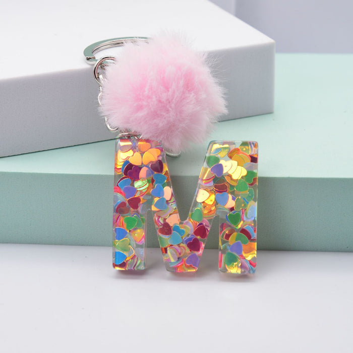 Jewelry WholesaleWholesale love sequin resin drip glue 26 English letter keychains MOQ≥2 JDC-KC-YiWa001 Keychains 伊娃 %variant_option1% %variant_option2% %variant_option3%  Factory Price JoyasDeChina Joyas De China