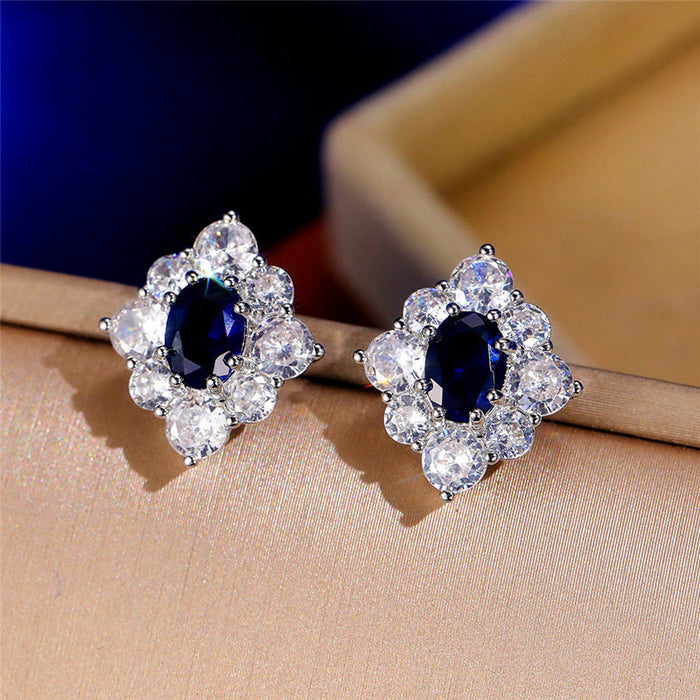 Jewelry WholesaleWholesale Vintage Royal Blue Copper Zircon Flower Stud Earrings MOQ≥2 JDC-ES-Caos017 Earrings 曹适 %variant_option1% %variant_option2% %variant_option3%  Factory Price JoyasDeChina Joyas De China