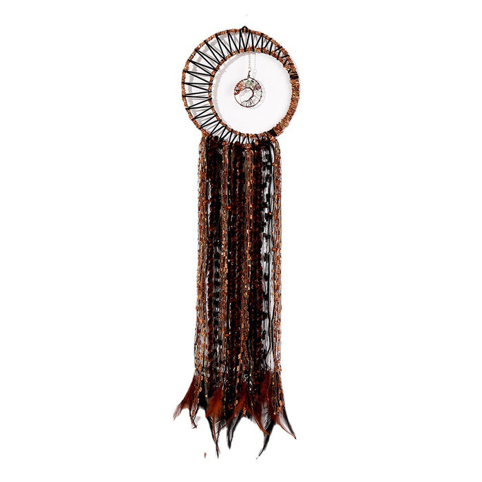 Wholesale Gravel Tree of Life Woven Copper Wire Feather Dreamcatcher MOQ≥2 JDC-DC-DYue002