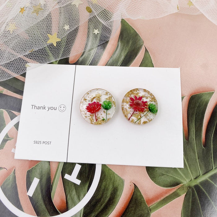 Jewelry WholesaleWholesale S925 Silver Needle Round Transparent Geometric Dried Flower Rose Earrings JDC-ES-XuanY007 Earrings 宣妍 %variant_option1% %variant_option2% %variant_option3%  Factory Price JoyasDeChina Joyas De China