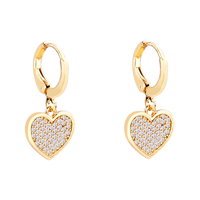 Wholesale Stainless Steel Full Diamond Copper Plated Real Gold Heart Earrings MOQ≥2 JDC-ES-Zhongn012