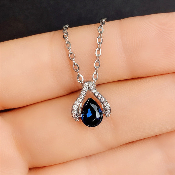 Wholesale Classic Sapphire Blue Drop Pear Necklace MOQ≥2 JDC-NE-CaoS032