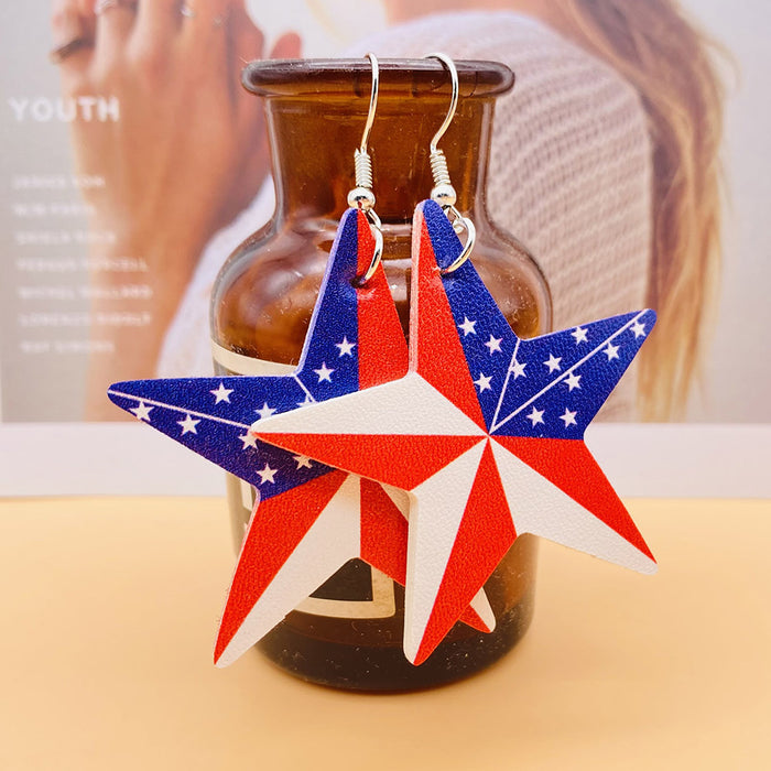 Wholesale 4th of July American Flag Leather Earrings Pentagram Independence Day Double Sided Print JDC-ES-Chengy020