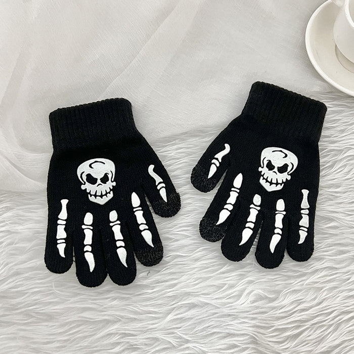 Wholesale Gloves Acrylic Halloween Black Glow in the Dark Skull Bone Claws JDC-GS-YWHY001