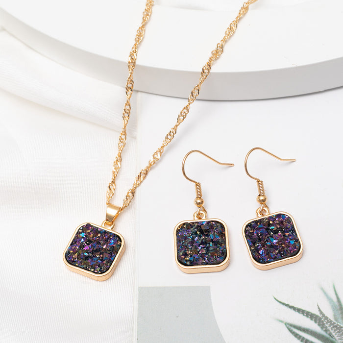 Wholesale Jewelry Resin Square Necklace Earrings JDC-ES-CM021