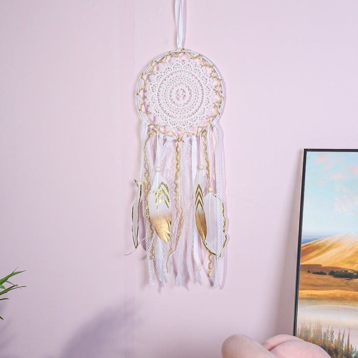 Wholesale Gold Feather Lace Home Dreamcatcher Wall Hanging Wall Decoration MOQ≥2 JDC-DC-MengS034