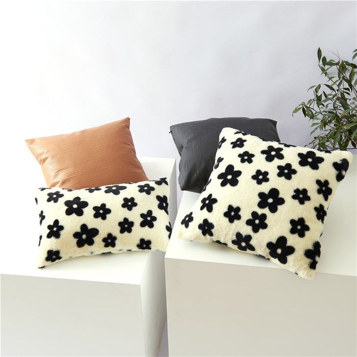 Wholesale Pillowcase Black And White Flower Double Sided Plush Overlock JDC-PW-Xuai005