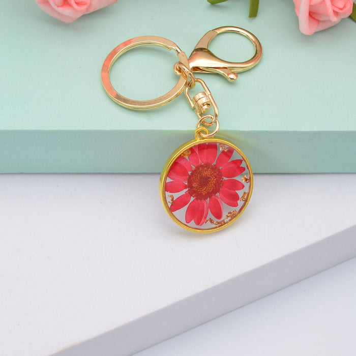 Wholesale Daisy Flower Crystal Epoxy Resin Keychain MOQ≥2 JDC-KC-YiWa003