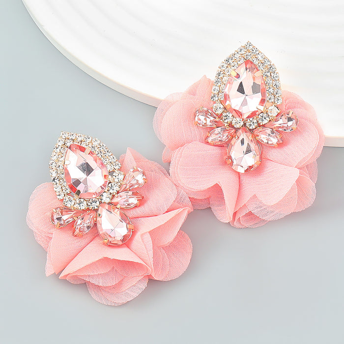 Wholesale Alloy Diamond Fabric Floral Earrings JDC-ES-JL991