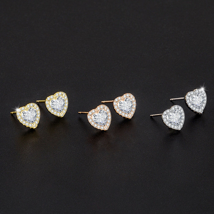 Jewelry WholesaleWholesale inlaid with diamond heart plated silver stud earrings JDC-ES-BZ002 Earrings 标志 %variant_option1% %variant_option2% %variant_option3%  Factory Price JoyasDeChina Joyas De China