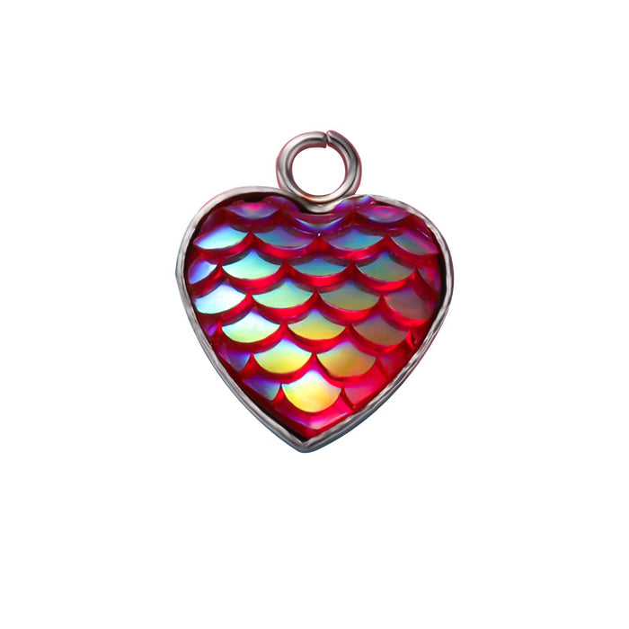 Wholesale Stainless Steel Peach Heart Resin Fish Scale Pendant 20pcs JDC-PT-MinP004