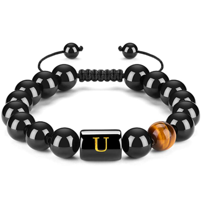 Wholesale Natural Black Onyx Stone Bracelet Men's 26 Letters Purely Handmade JDC-BT-YinY020